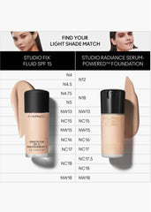MAC Studio Radiance Foundation NC17 skin swatch demonstrates even tone and natural glow.