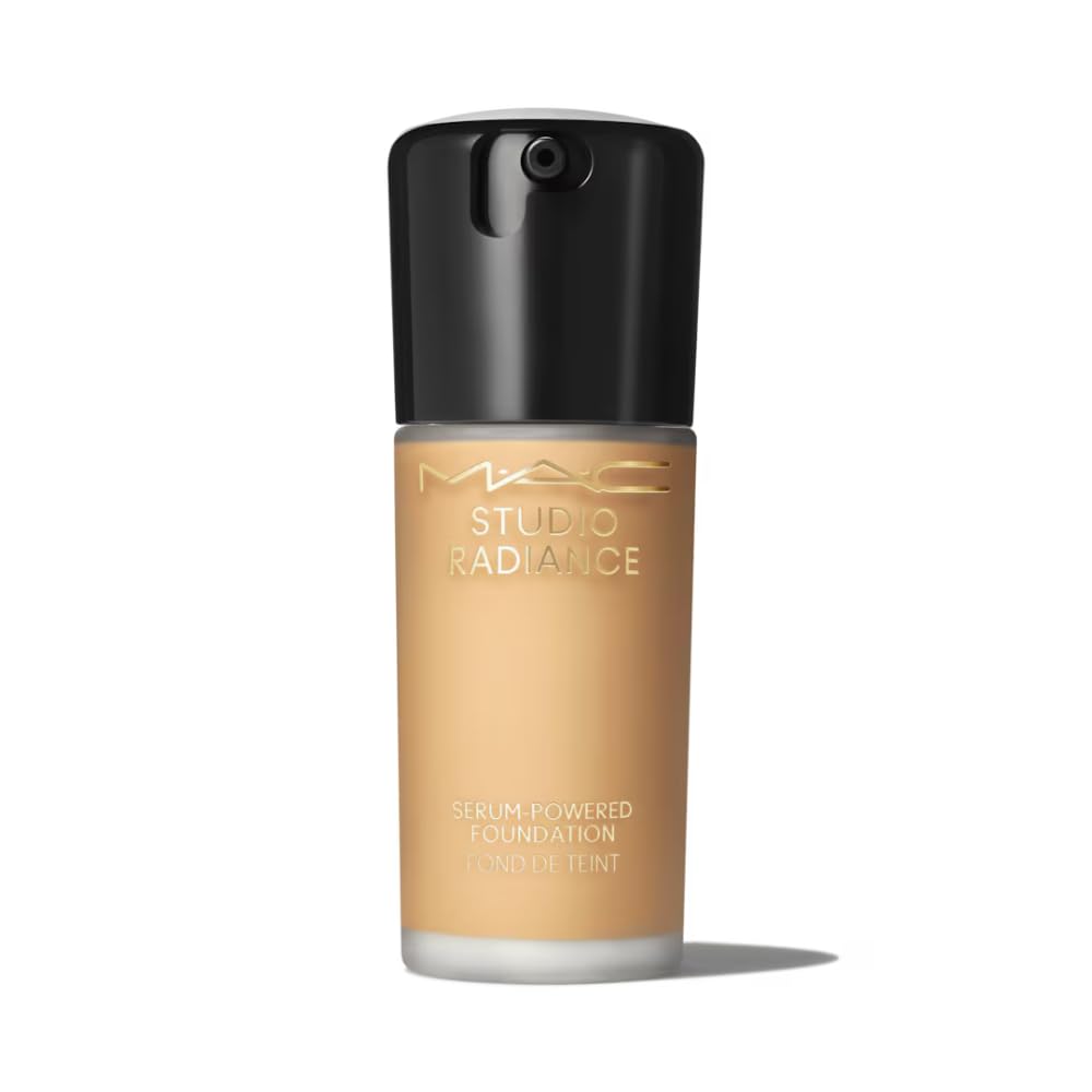 MAC Studio Radiance Serum-Powered Foundation NC25 bottle delivers glow and hydration.