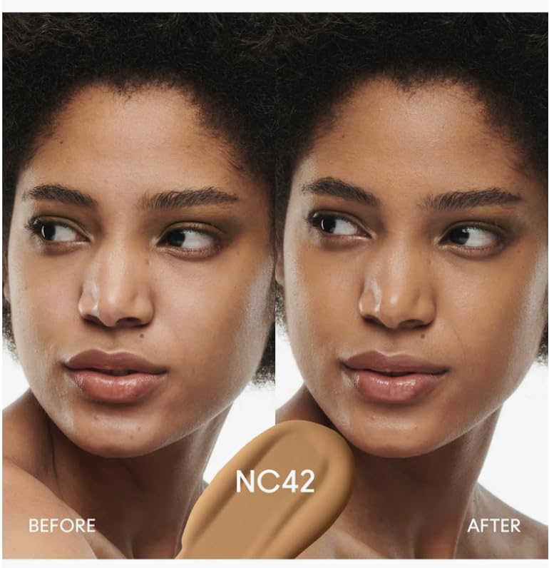 MAC Studio Radiance Foundation NC42 texture swatch showing smoothing effect