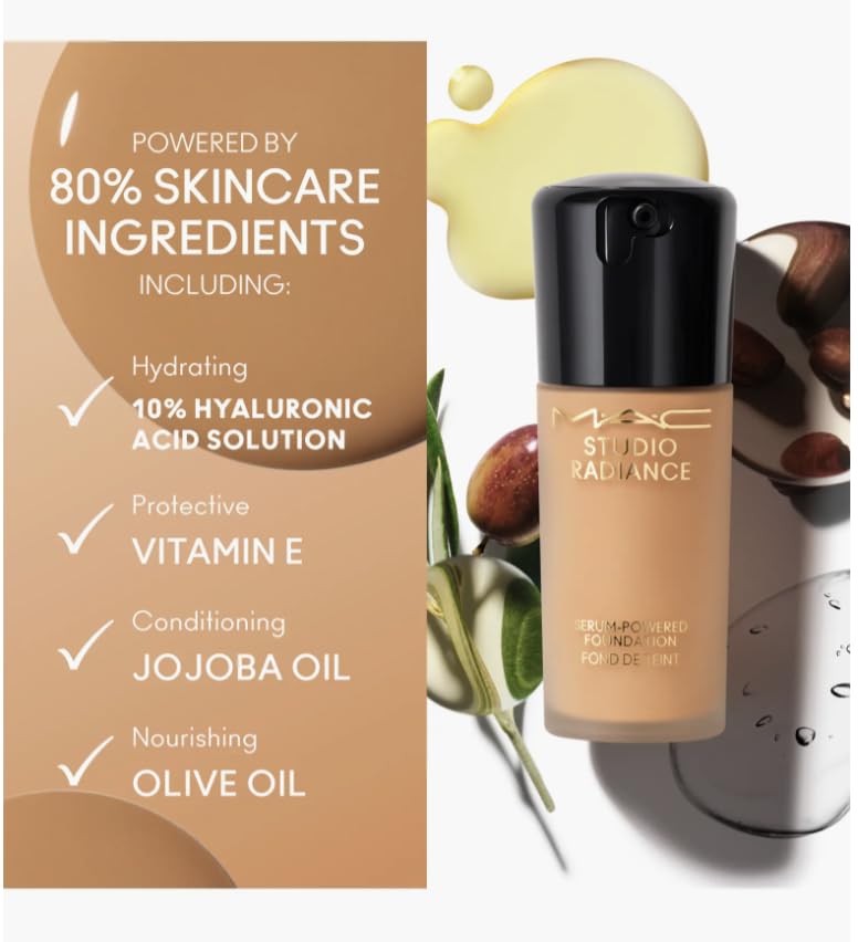 MAC Studio Radiance Serum-Powered Foundation packaging emphasizes sustainability with recyclable glass.