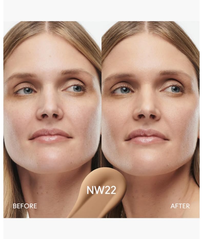Mac Studio Radiance foundation wear test showing buildable coverage