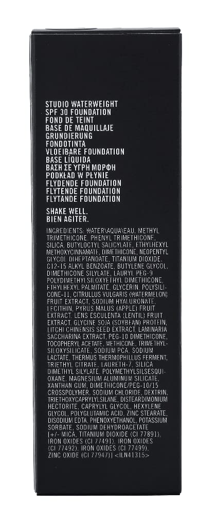 MAC Studio Waterweight Foundation NC20 non-caking finish on skin