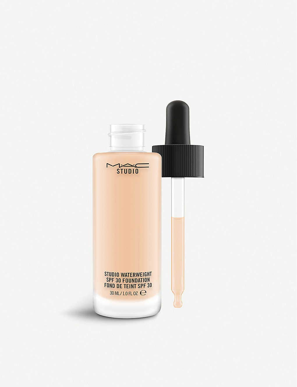 MAC Studio Waterweight SPF 30 foundation pipette enabling controlled, gradual coverage.