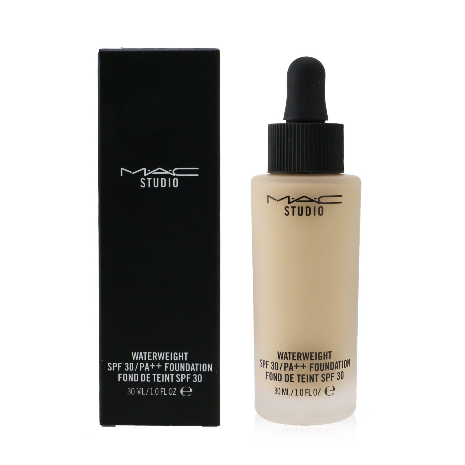 MAC Studio Waterweight Foundation NC42 packaging on desk highlights premium look.