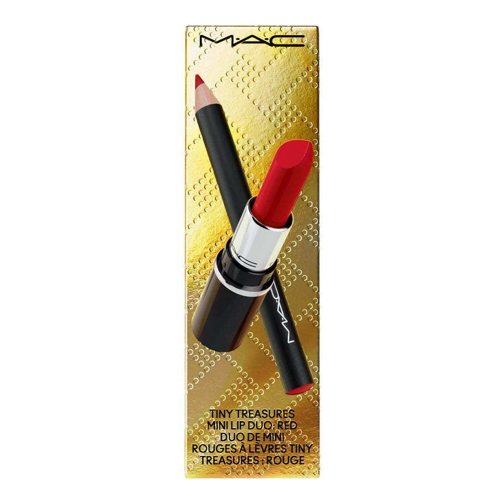 MAC Tiny Treasures gift set on display offers two travel-friendly lip essentials.