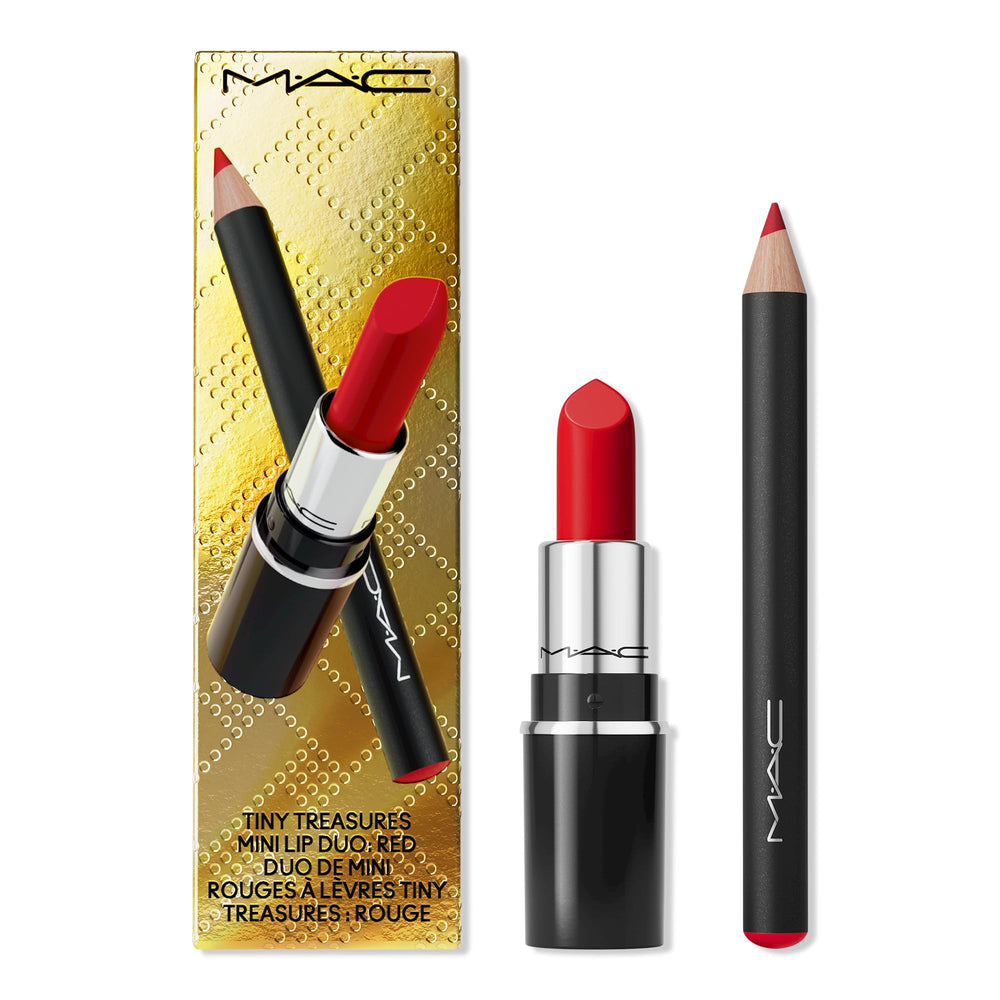 MAC Tiny Treasures mini lipstick Cockney delivers sheer red shine for holiday looks.
