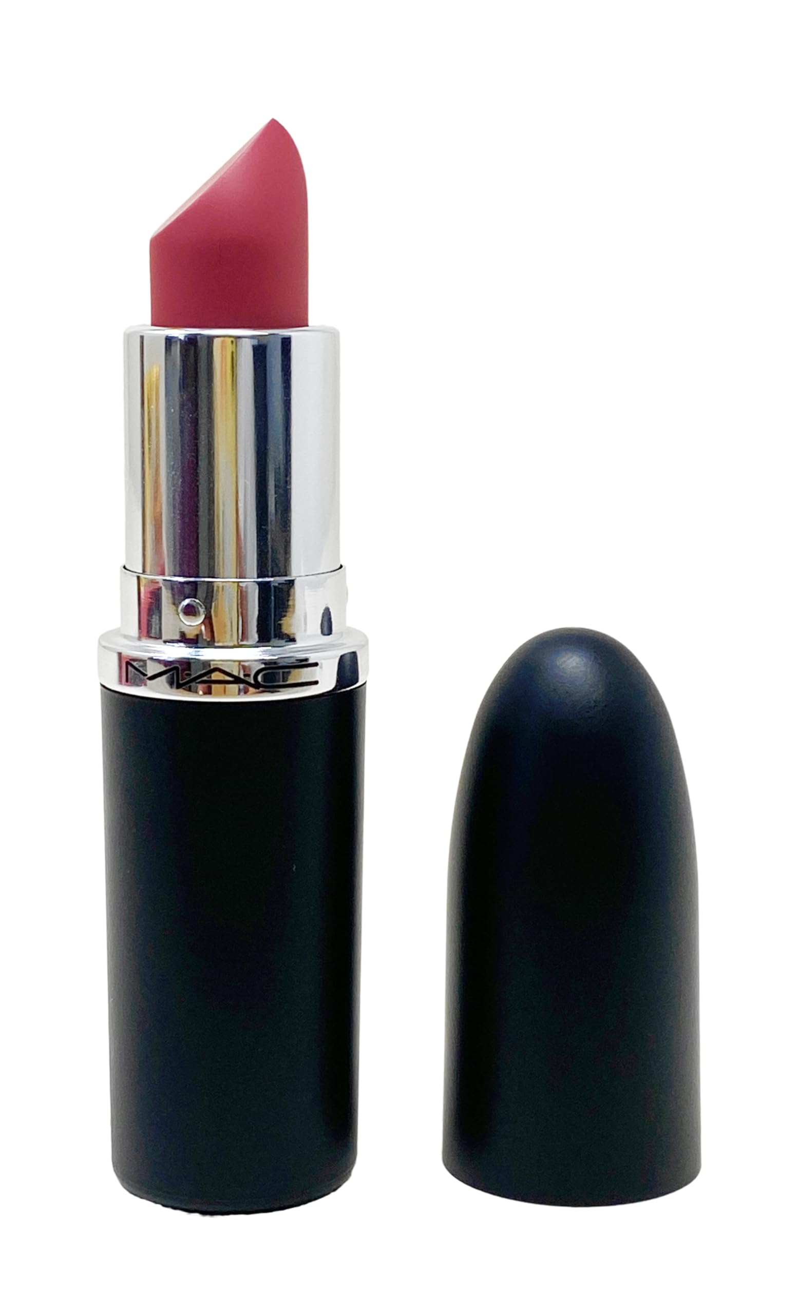 MAC Ximal Sleek Satin Lipstick 802 Brave color swatches show pigment-rich pink-beige with pearl