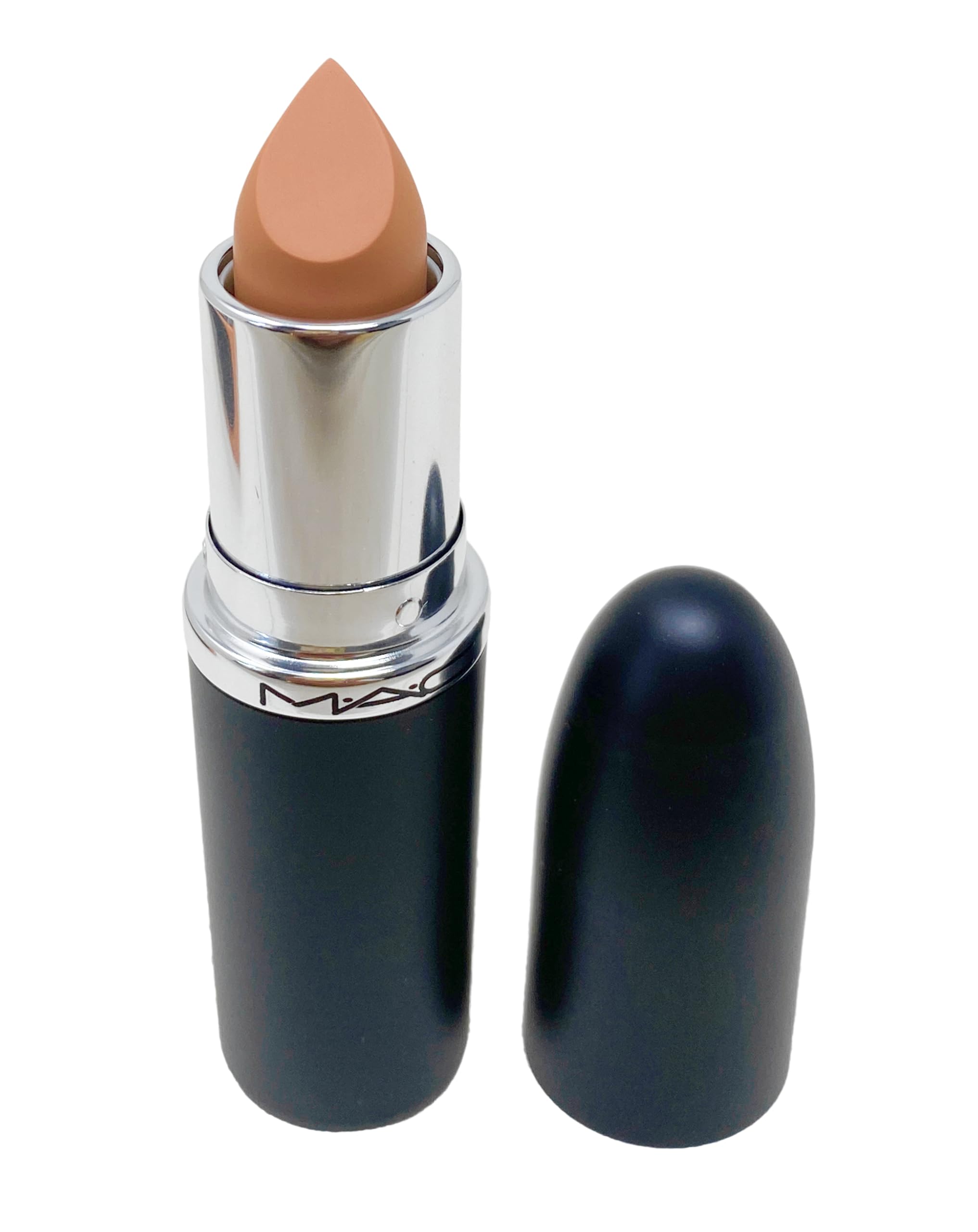 MAC Ximal Sleek Satin Lipstick 837 Peachstock applying glide demonstrates smooth texture.