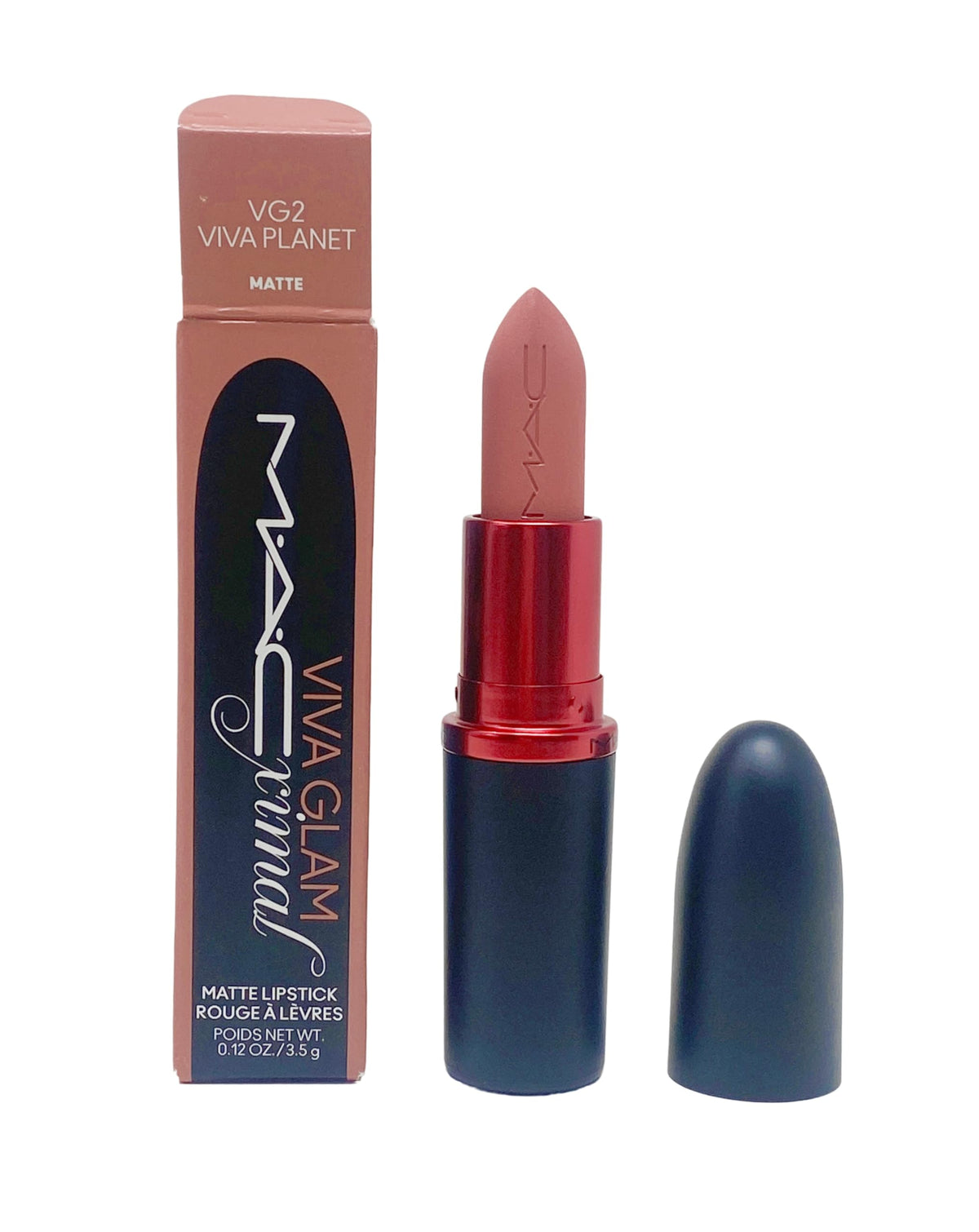MAC Ximal Viva Glam Matte Lipstick VG2 Viva Planet close-up swatch showing long-lasting color payoff