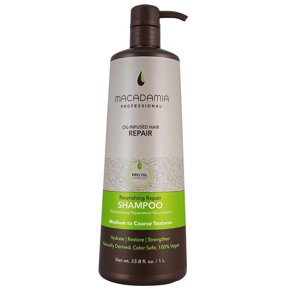 Macadamia Professional Nourishing Moisture Shampoo bottle shows balanced hydration for medium to coarse hair