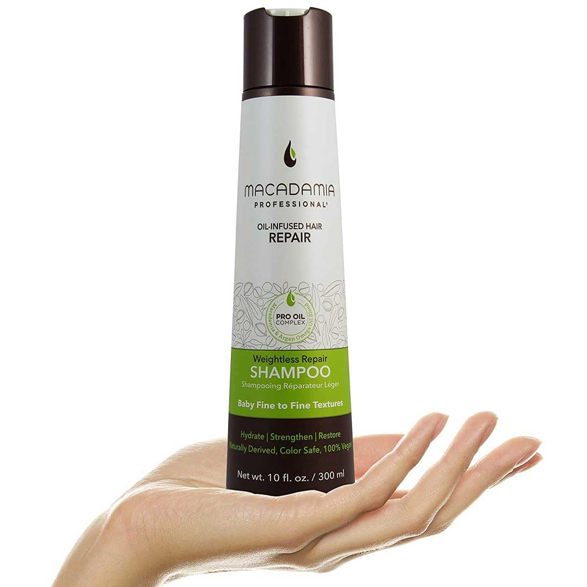 Macadamia Professional Sheer Pecan lather demonstrating gentle cleansing for fine hair.