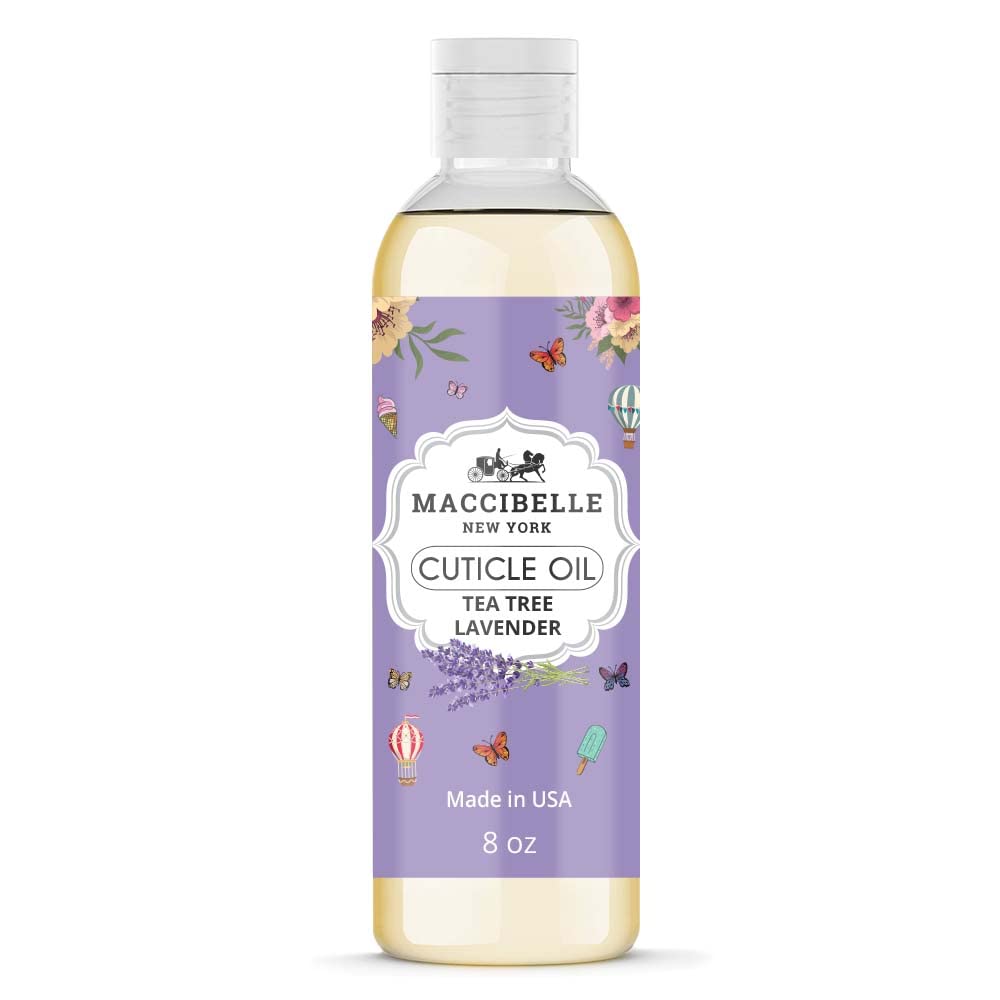 Maccibelle Cuticle Oil Lavender 8oz bottle with pour softens dry cuticles and nails.