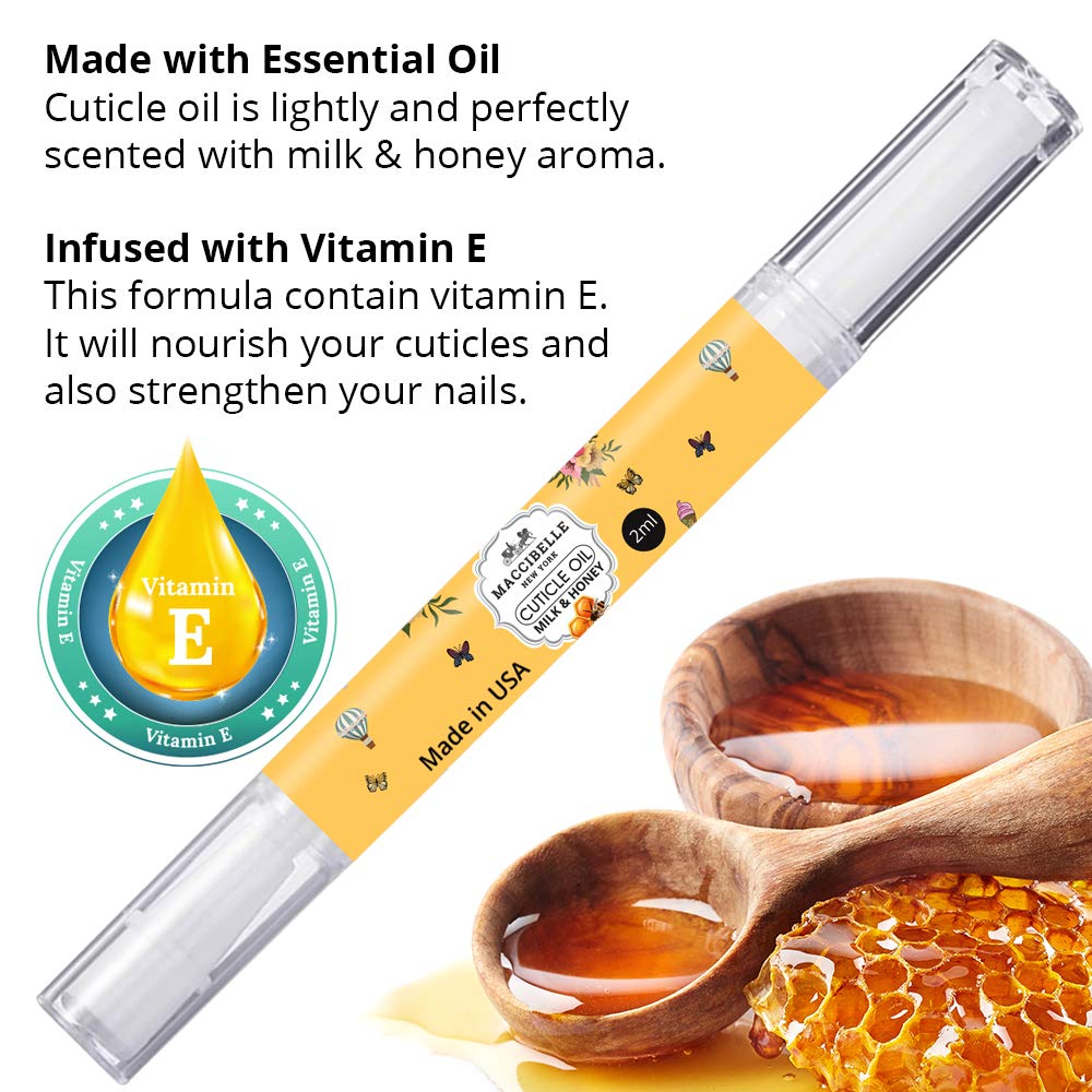 Maccibelle Milk & Honey Cuticle Oil Pen application demonstrates precise care.