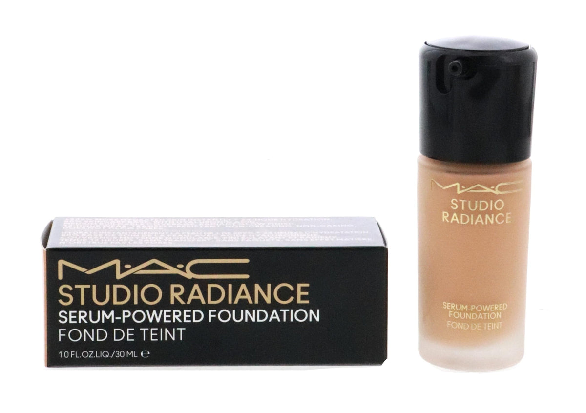 MacSports Studio Radiance Serum Foundation NC37 bottle showing lightweight, buildable coverage.