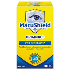 MacuShield capsules close-up showing easy-to-swallow soft gels for daily eye support.