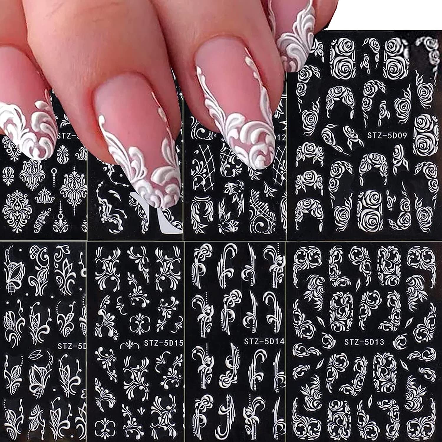 Macute 5D embossed flower nail stickers texture for elegant wedding nails