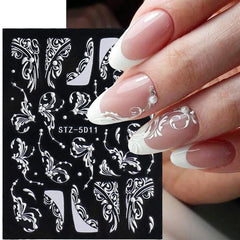 Macute white flower decals for wedding nails with soft shimmer