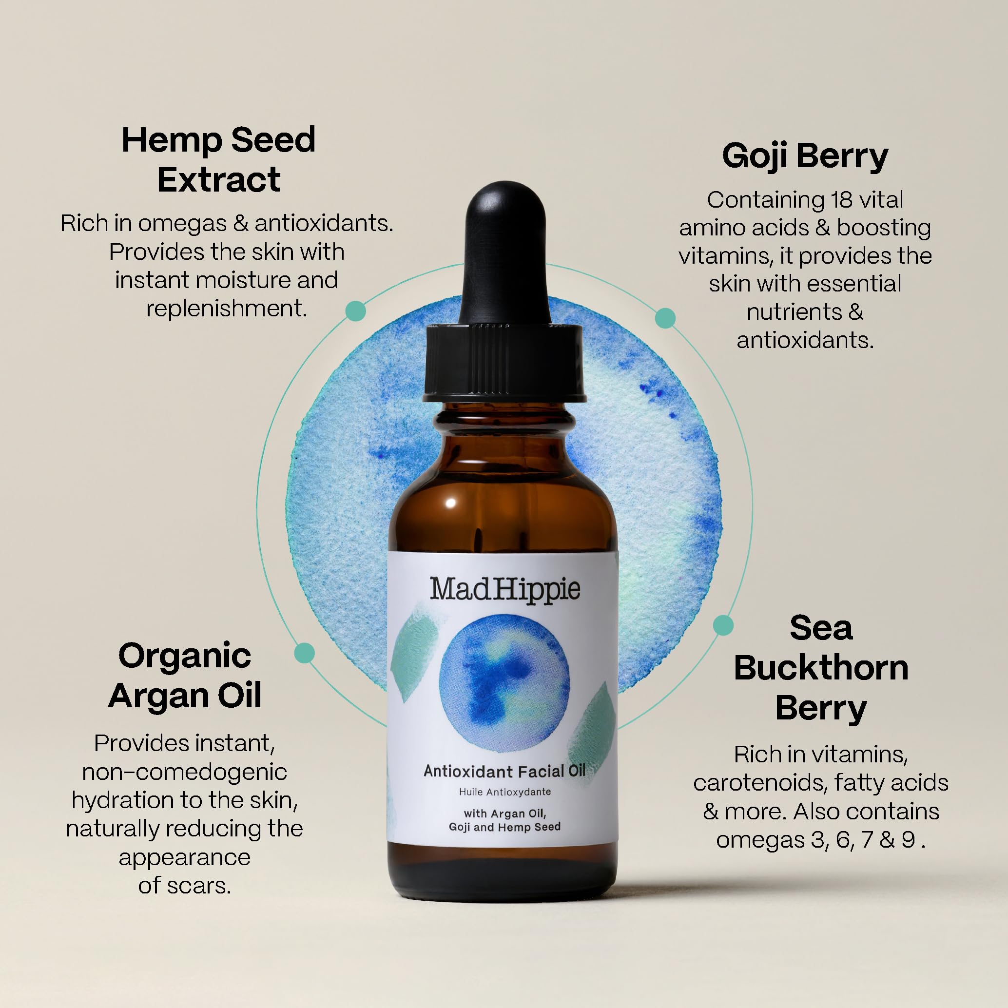 Applying Mad Hippie antioxidant oil on the face demonstrates fast absorption