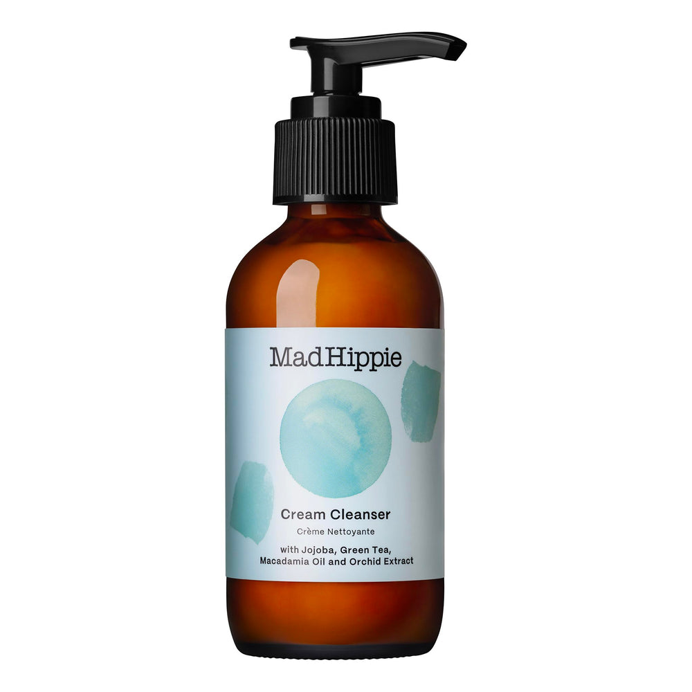 Mad Hippie Cream Cleanser bottle pour demonstrates a gentle daily cleanse that preserves the skin barrier