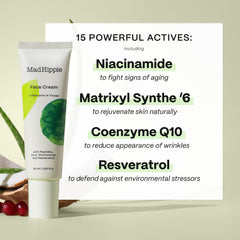 Mad Hippie Face Cream ingredient panel featuring niacinamide and peptides for firming.