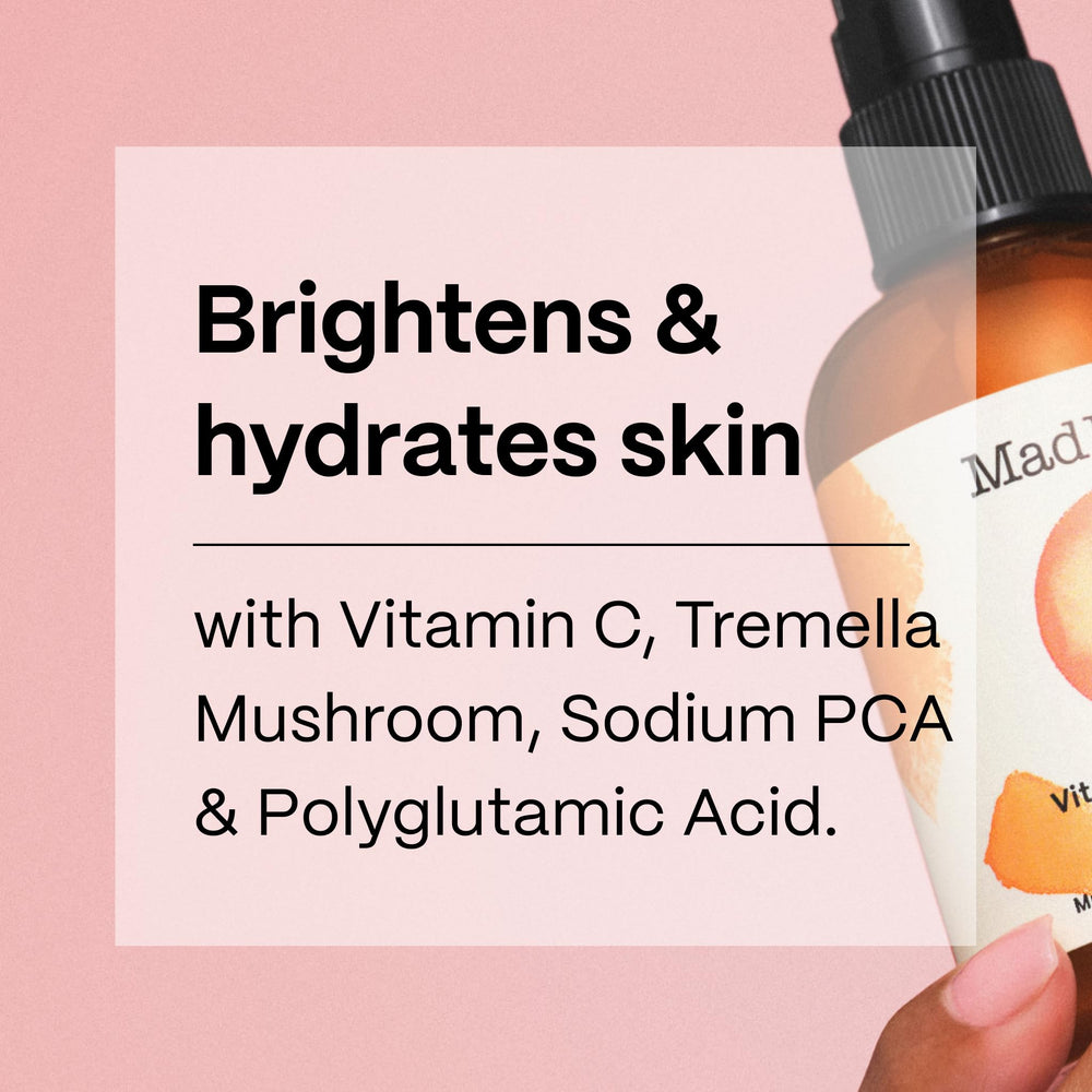 Mad Hippie Vitamin C Toning Mist bottle sits on counter for daily brightening.
