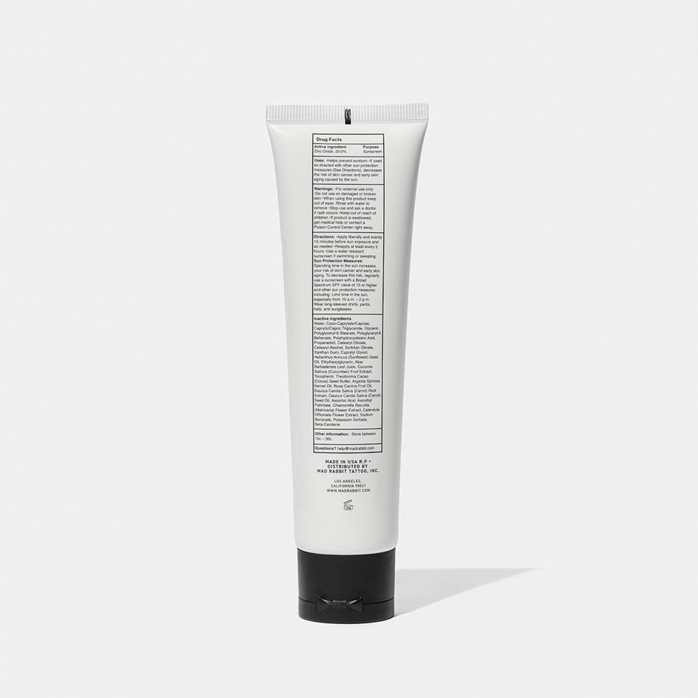 Tattoo aftercare companion: Defend sunscreen complements daily lotion or balm.