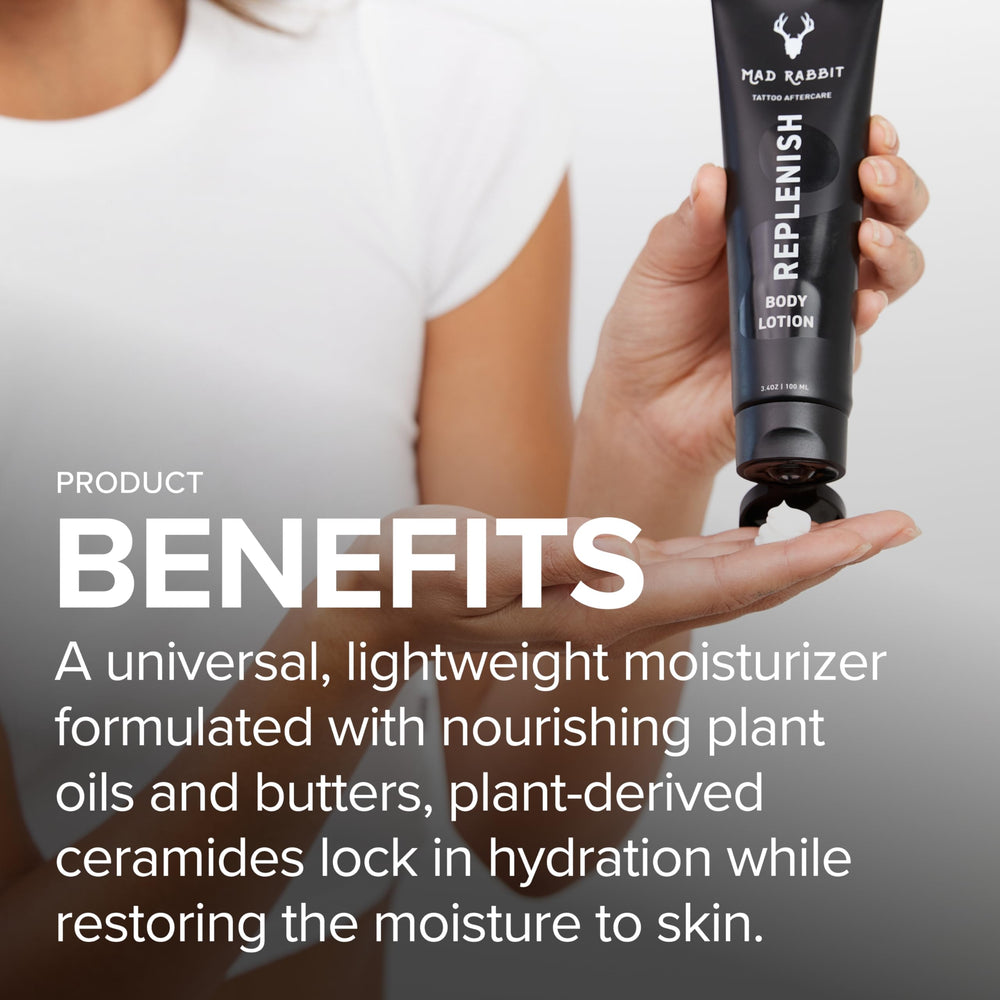 Mad Rabbit Replenish on forearm absorbed quickly for daily moisture.