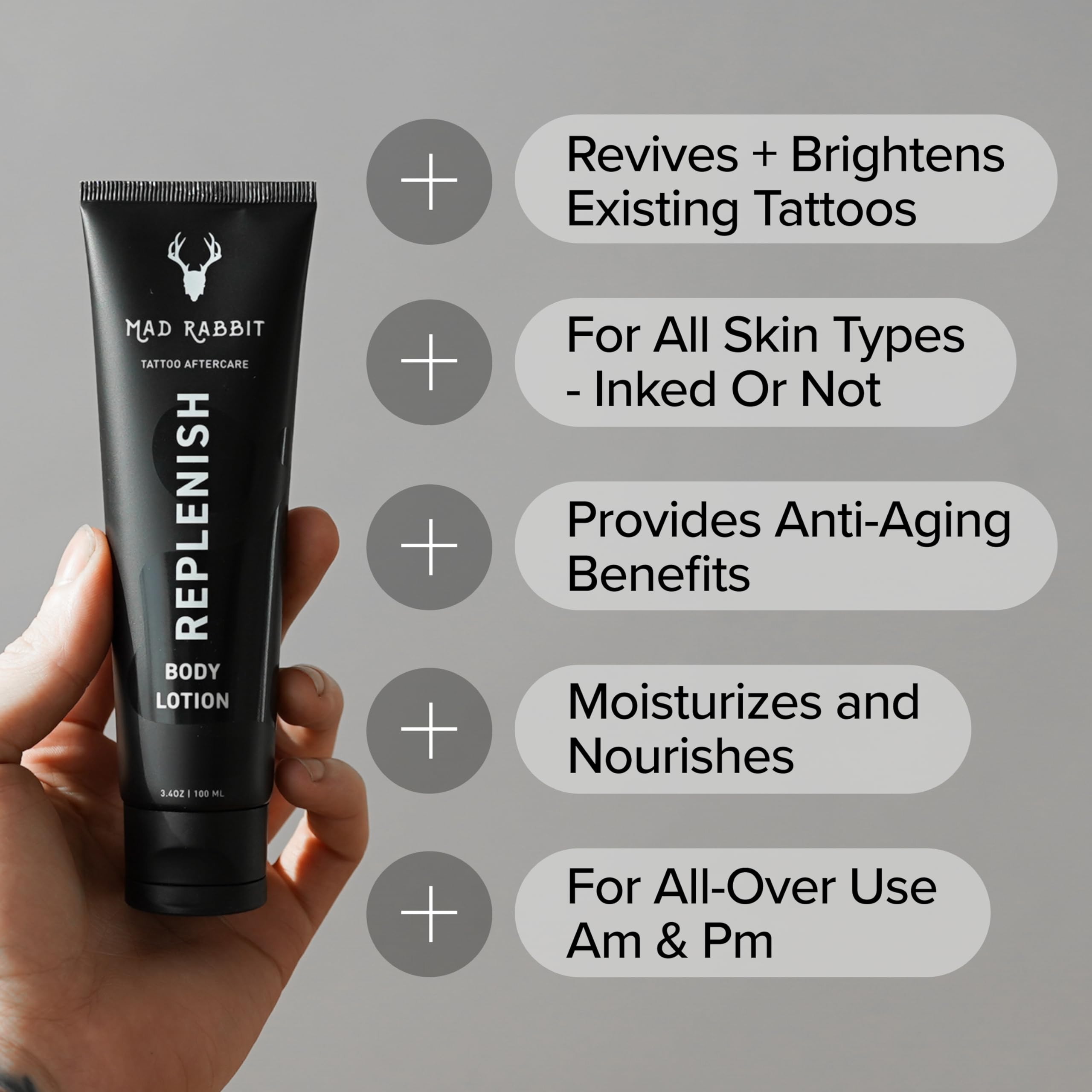 Close-up of Mad Rabbit Replenish texture shows smooth, non-greasy skin feel.