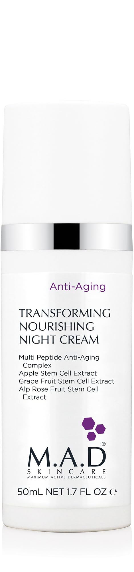 M.A.D Skincare Anti-Aging Night Cream bottle for overnight hydration and plump skin