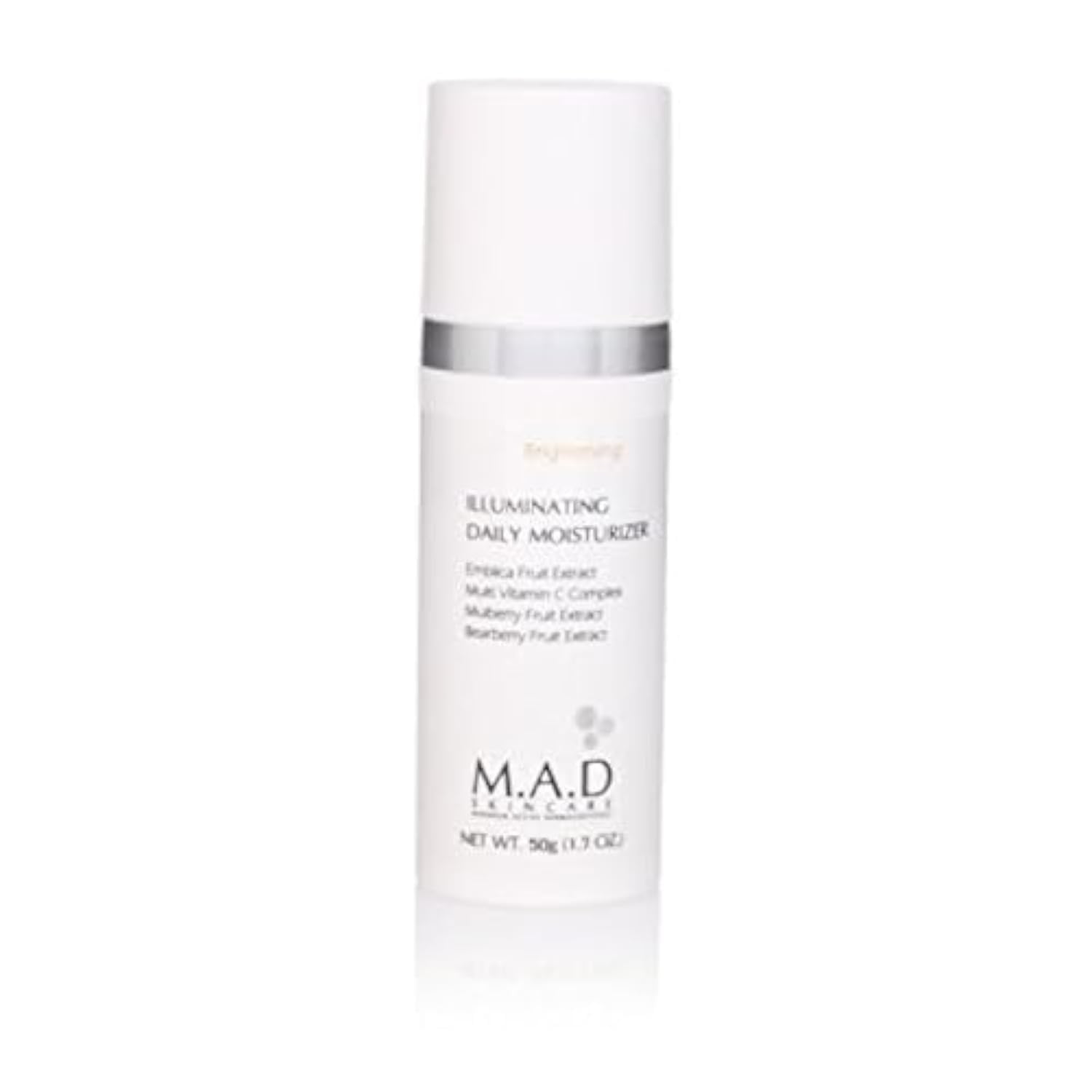M.A.D Skincare Brightening Illuminating Daily Moisturizer packaging highlights a brightening formula.
