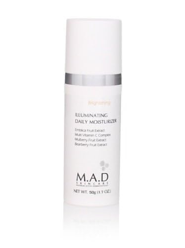 M.A.D Skincare Brightening Illuminating Daily Moisturizer texture shows a lightweight, glowing finish for everyday wear.