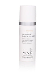 M.A.D Skincare Brightening Illuminating Daily Moisturizer texture shows a lightweight, glowing finish for everyday wear.