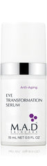 M.A.D Skincare Eye Transformation Serum bottle targets the under-eye area, reducing puffiness and smoothing wrinkles.