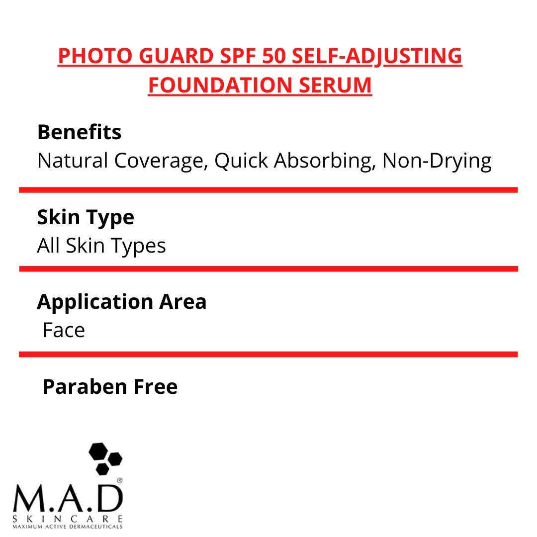 M.A.D Skincare Photo Guard SPF50 swatch demonstrates neutral shade match for natural-looking results