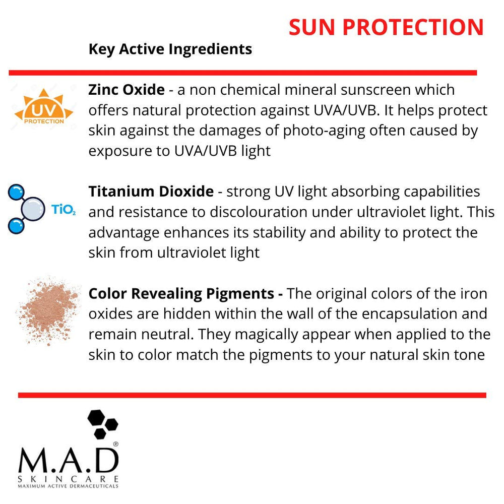M.A.D Skincare Photo Guard SPF50 texture close-up illustrates smooth, blendable serum finish