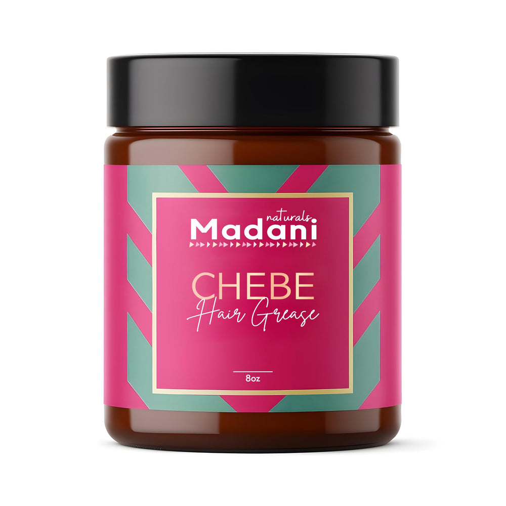 Madani Naturals Chebe Hair Grease jar for scalp hydration and nourishment.