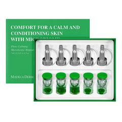 Madeca Derma bottle closeup highlighting calming microbiome formula for calm, hydrated skin