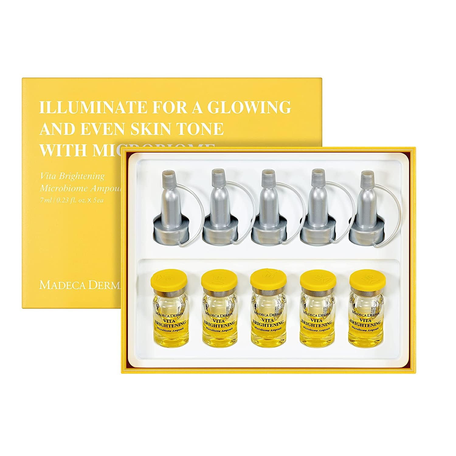 Madeca Derma Vita Brightening Ampoule bottle with glow-ready ampoules for even skin tone.