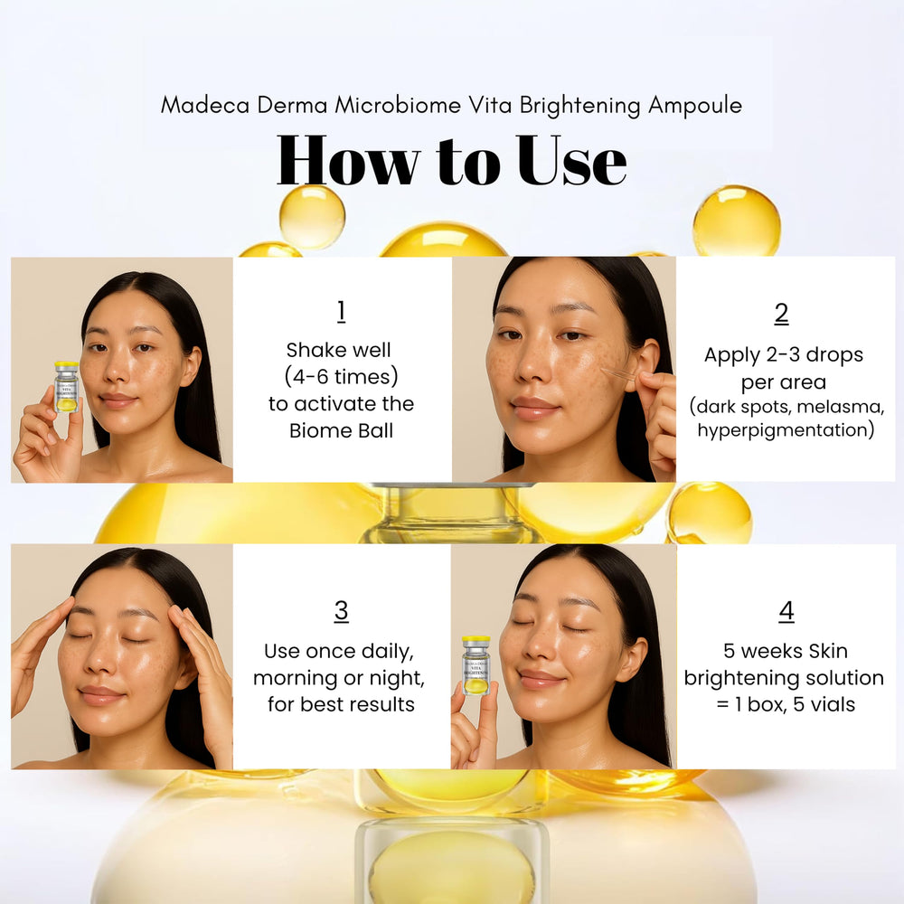 Vita-Brightening Biome Balls featured in Madeca Derma Vita Brightening Ampoule packaging.