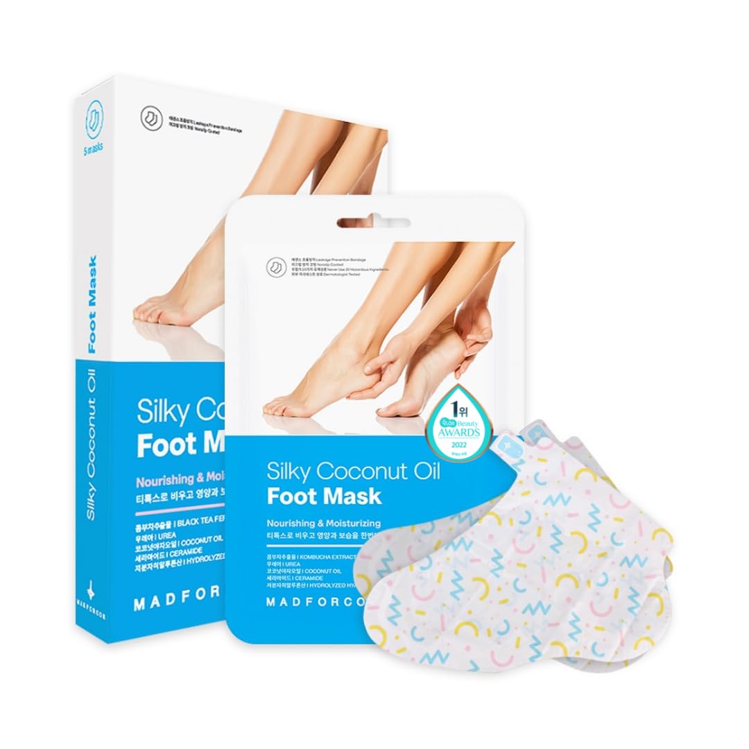 MADFORCOS foot mask socks worn on foot for at-home hydration