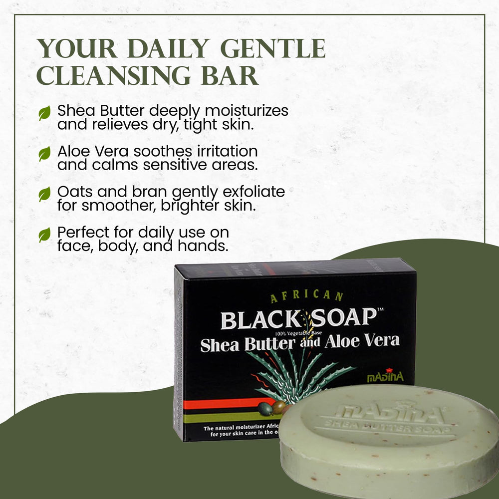 Madina African Black Soap Bar exfoliation with oats and bran.