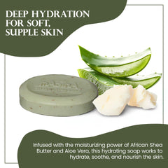 Madina African Black Soap Bar lather on hand for cleansing.