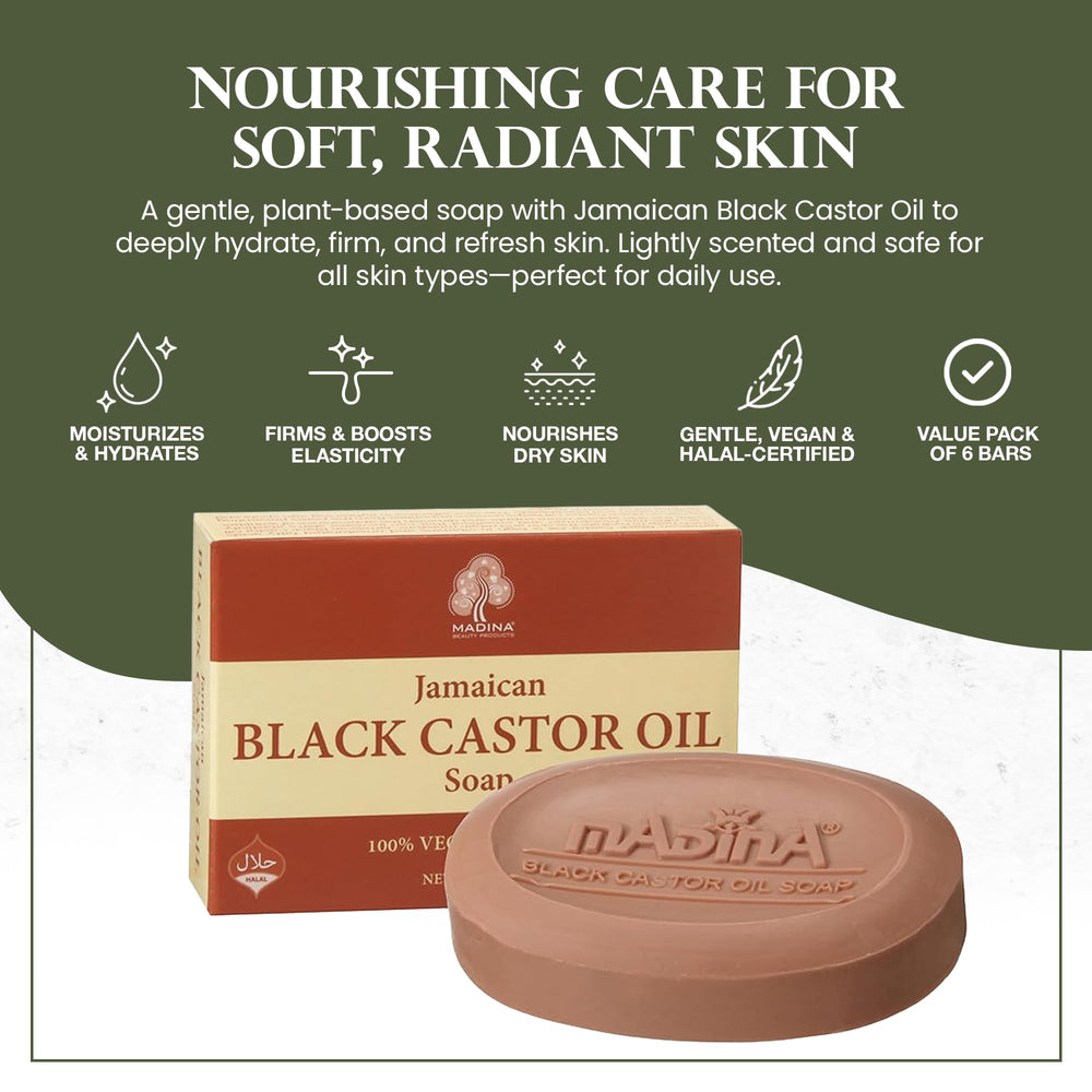 Madina Jamaican Black Castor Oil Soap Bar close-up shows rich lather and moisture.