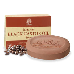 Madina Jamaican Black Castor Oil Soap Bar packaging highlights halal and RSPO-certified sustainability.