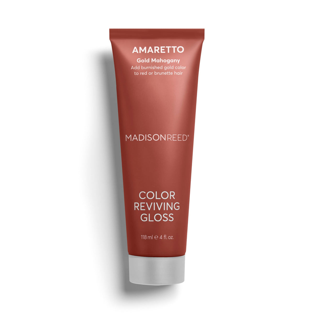 Madison Reed Color Reviving Gloss Amaretto bottle highlighting bronze brunette tones for warmth.