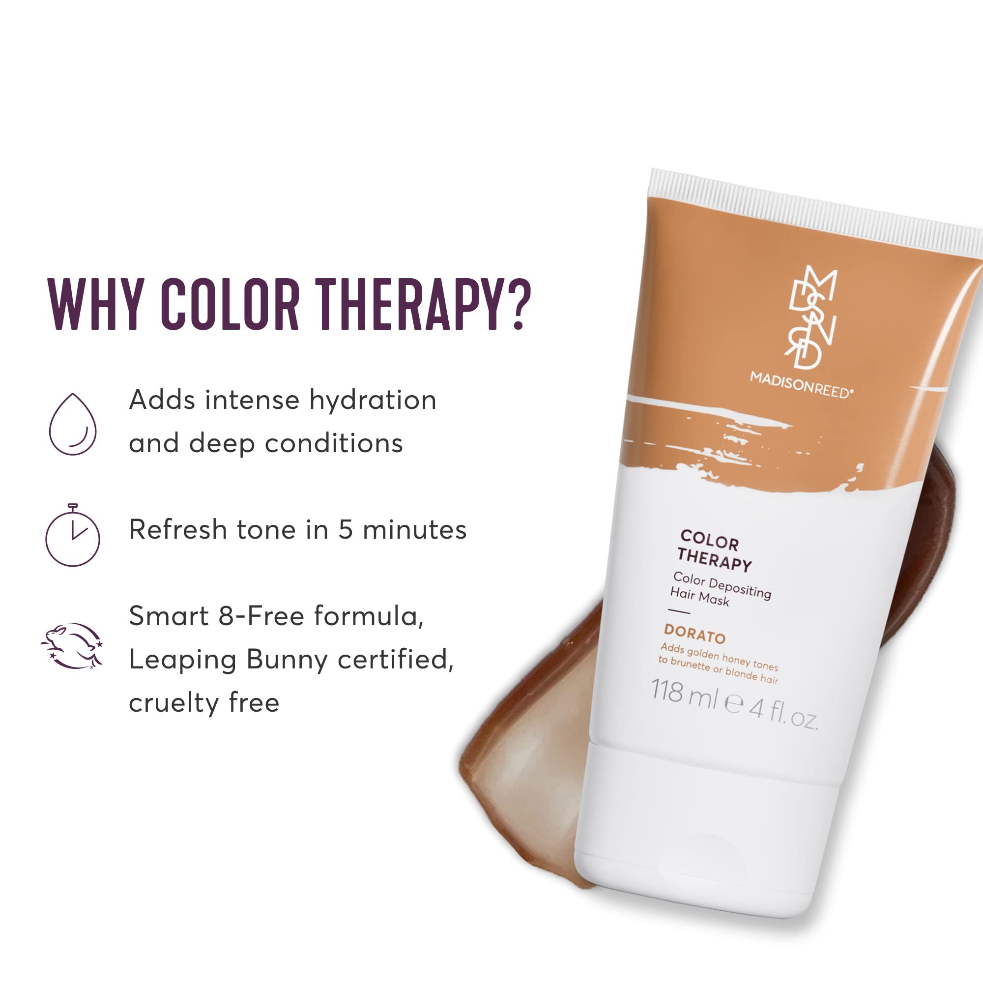 Madison Reed Color Therapy Dorato hair-mask texture highlights creamy color-depositing treatment.