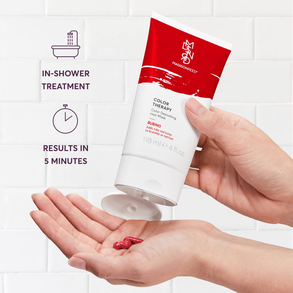 Close-up of Madison Reed Rubino hair mask texture delivering hydration.
