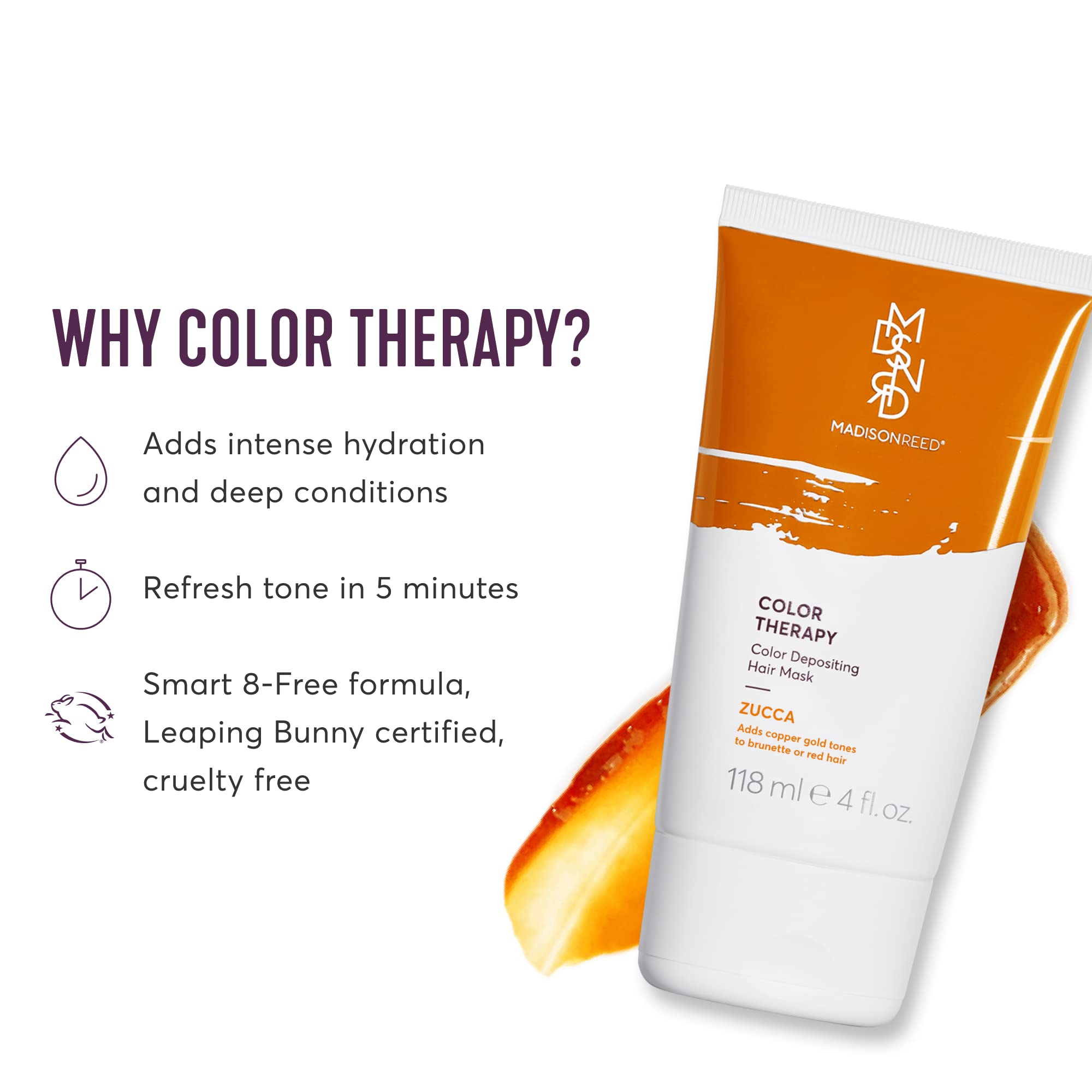 Madison Reed Color Therapy Zucca tube label highlights color-depositing treatment for brunette tones.