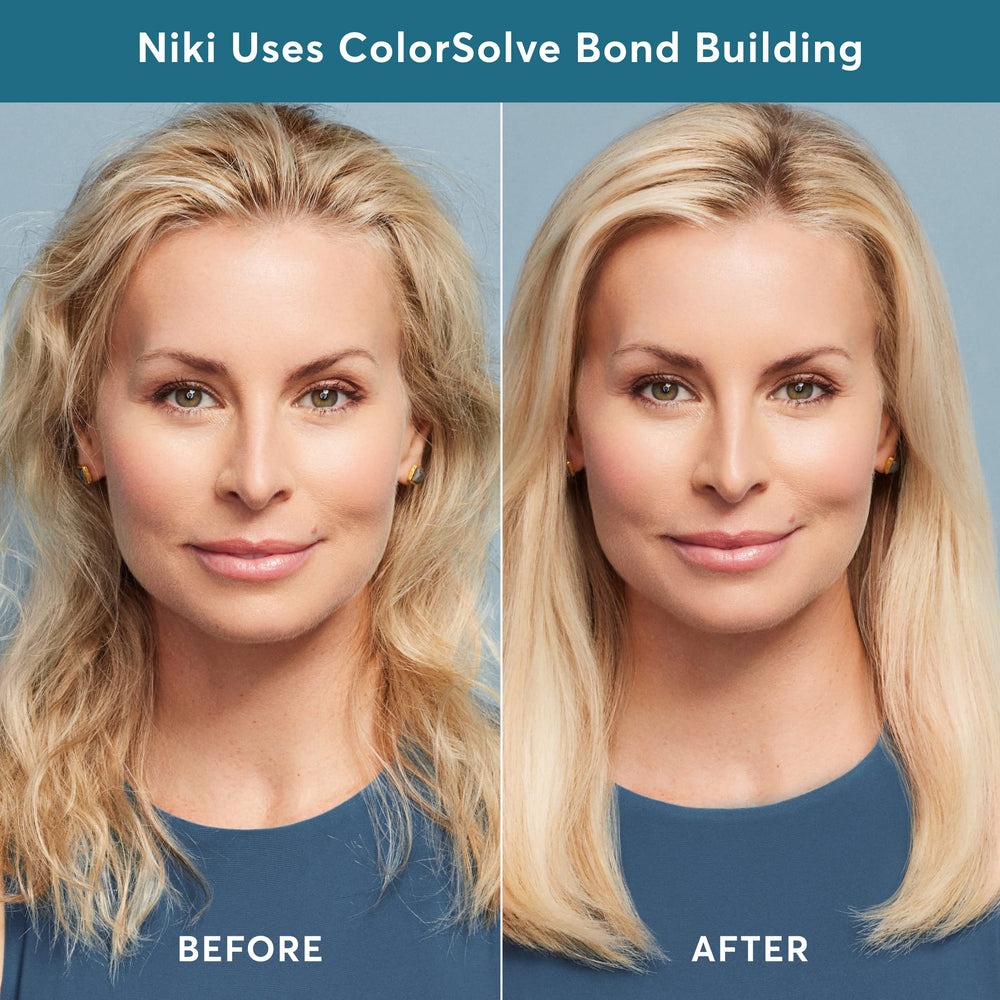 Madison Reed ColorSolve conditioner being applied for smoother detangling and repair.