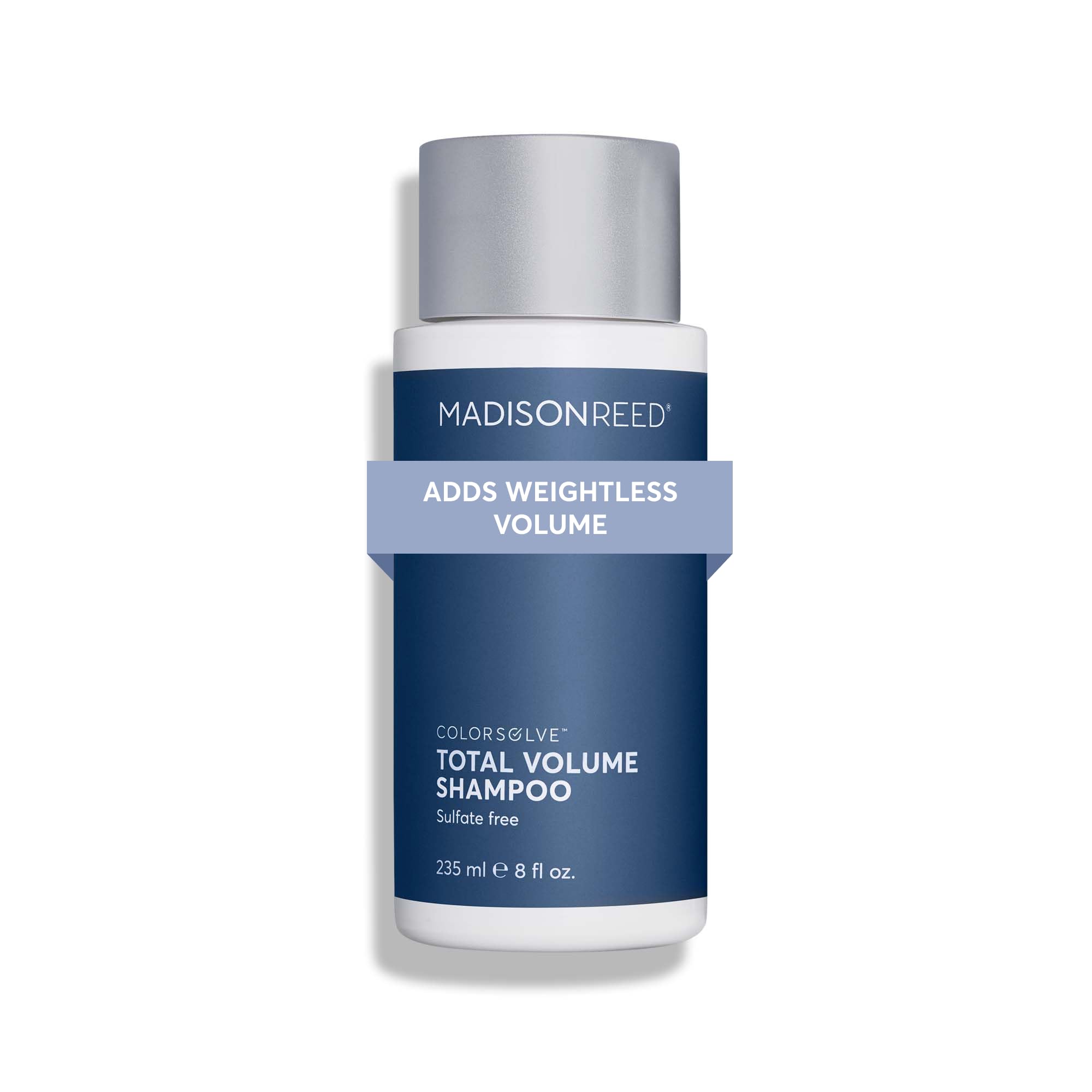 Madison Reed ColorSolve Weightless Volume Shampoo bottle pour showing root lift for fine hair